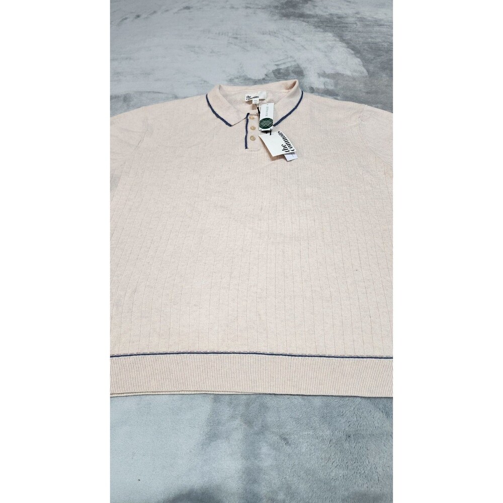 The Commons Men's XXL Light Pink‎ Ribbed Contrast Stitch Sweater Polo Shirt NWT
